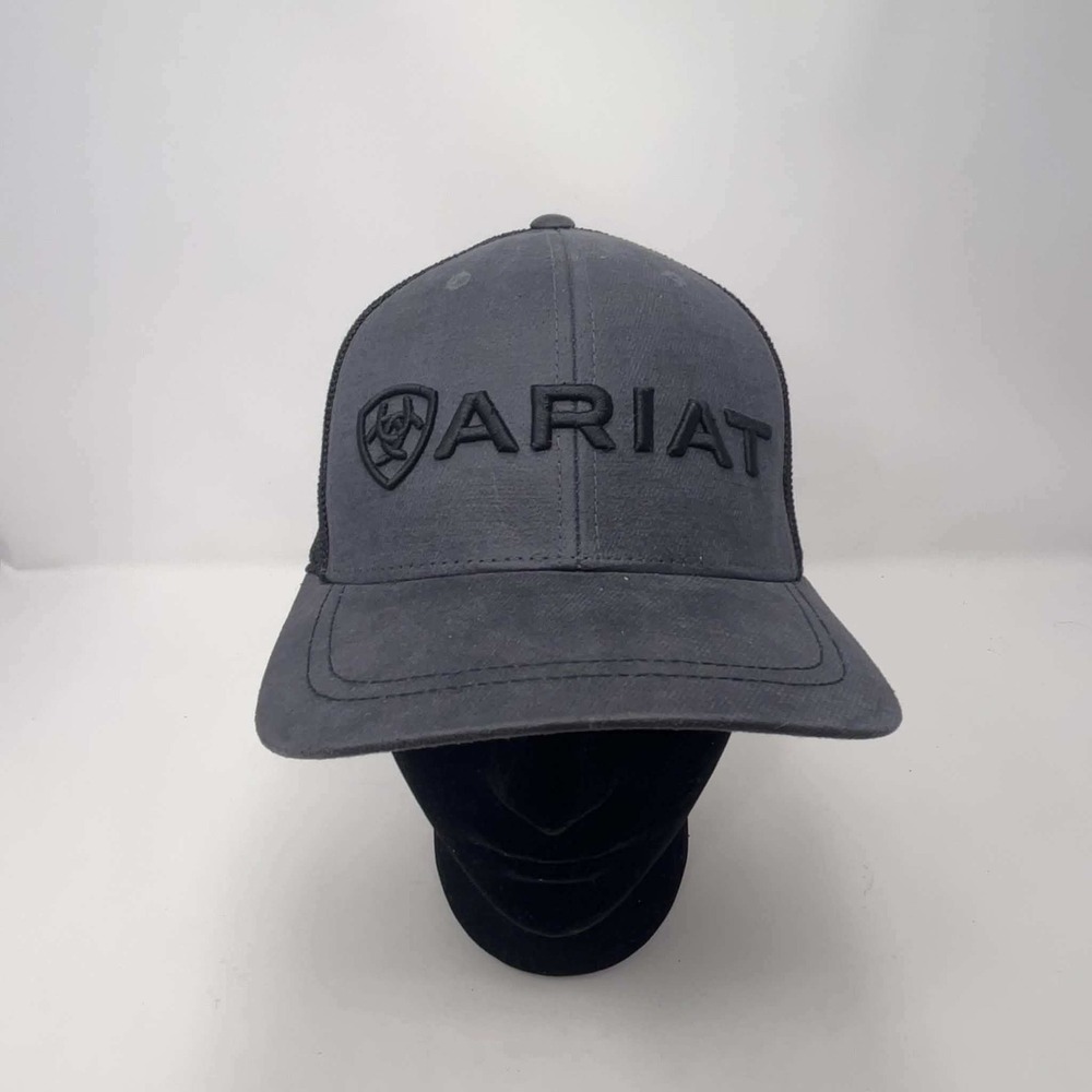 Ariat Mens Flexfit 110 Snapback Trucker Hat Gray Black Mesh Logo Cap Adjustable